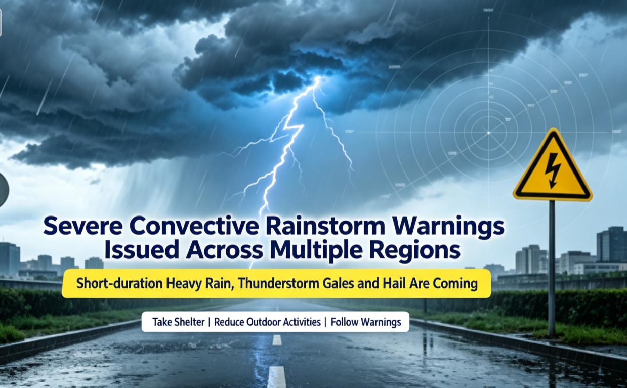 Central Meteorological Observatory issues blue warning for severe convective weather; North China, Jiangnan expect thunderstorms, gales, short-duration heavy rain, hail