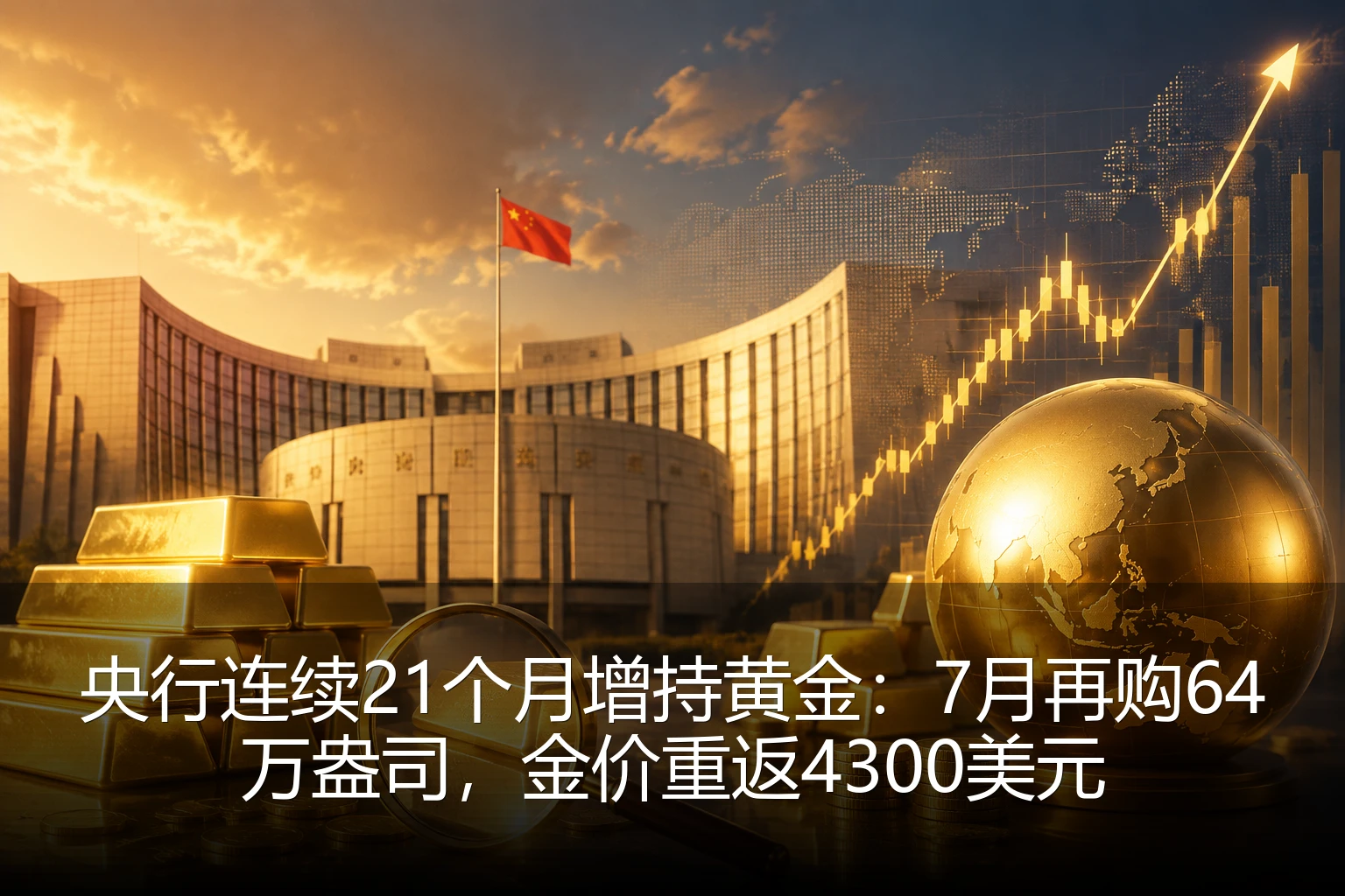 央行连续21个月增持黄金：7月再购64万盎司，金价重返4300美元
